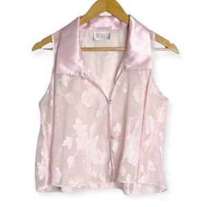 Vintage 1990s Dynasty Pink Floral Print Sheer and Satin Sleep Wear Set